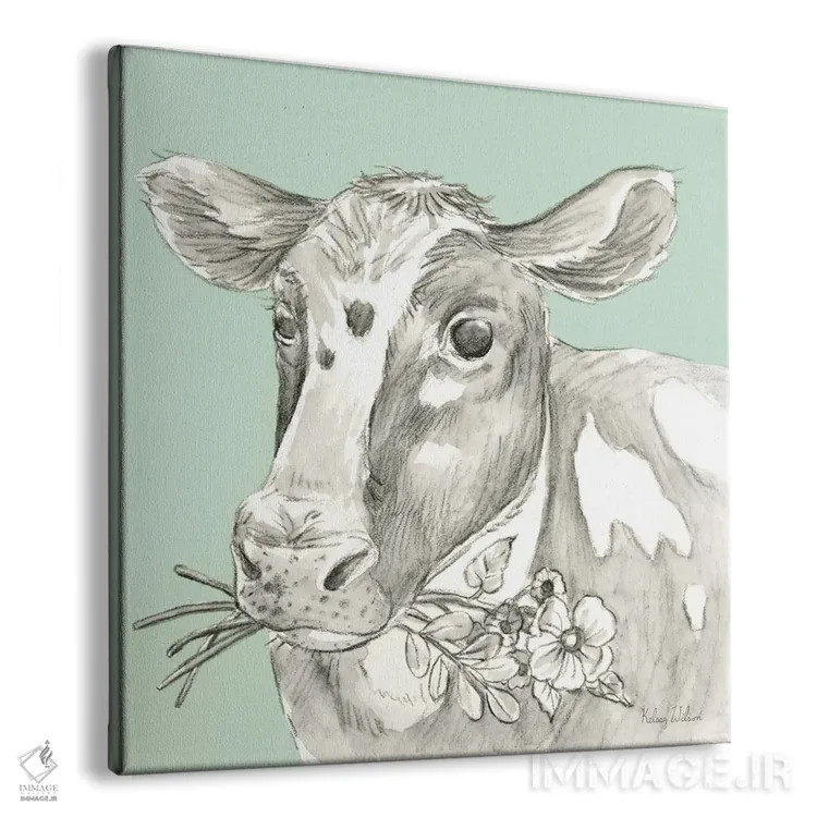 تابلو مدرن رنگ مزرعه آبرنگی II - گاو اثر کلسی ویلسون - نمای پرسپکتیو محصول