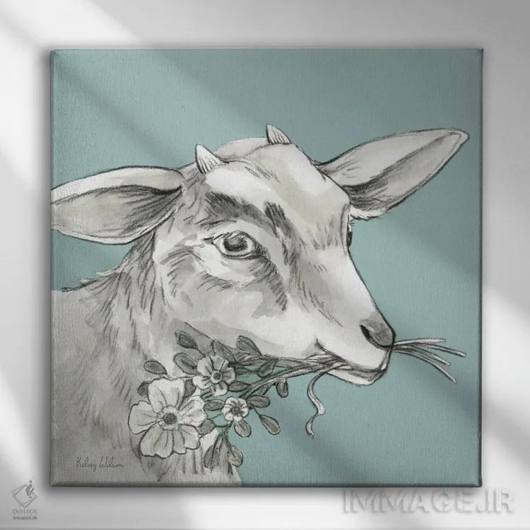 تابلو مدرن رنگ مزرعه آبرنگی IV - بز اثر کلسی ویلسون - نمای روبهرو روی دیوار