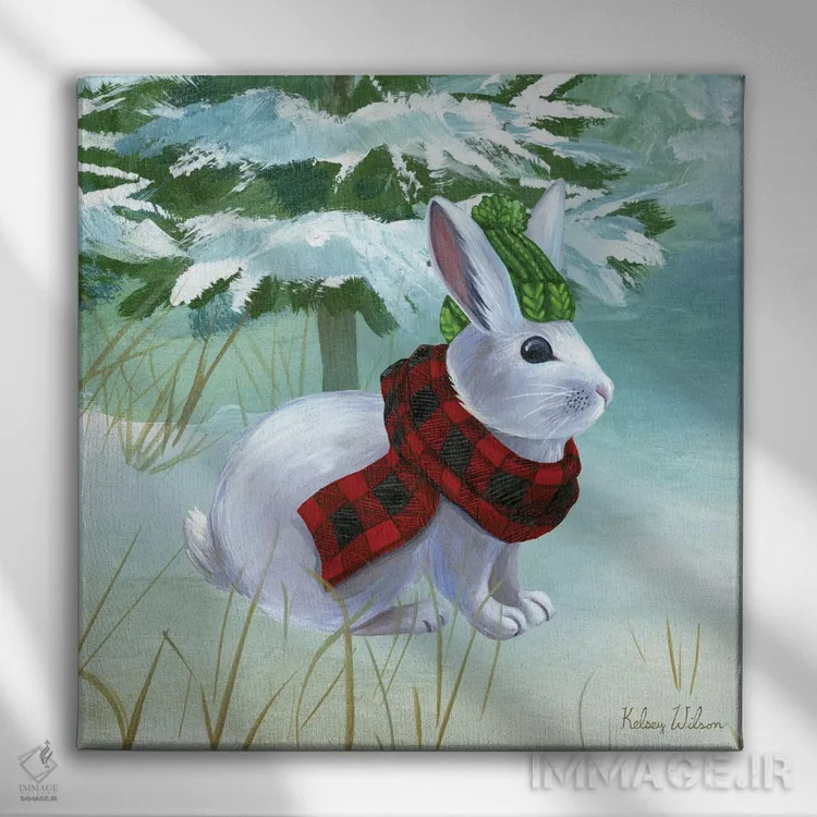 تابلو دکوراتیو منظره زمستانی ۳ - خرگوش اثر کلسی ویلسون - نمای روبهرو روی دیوار