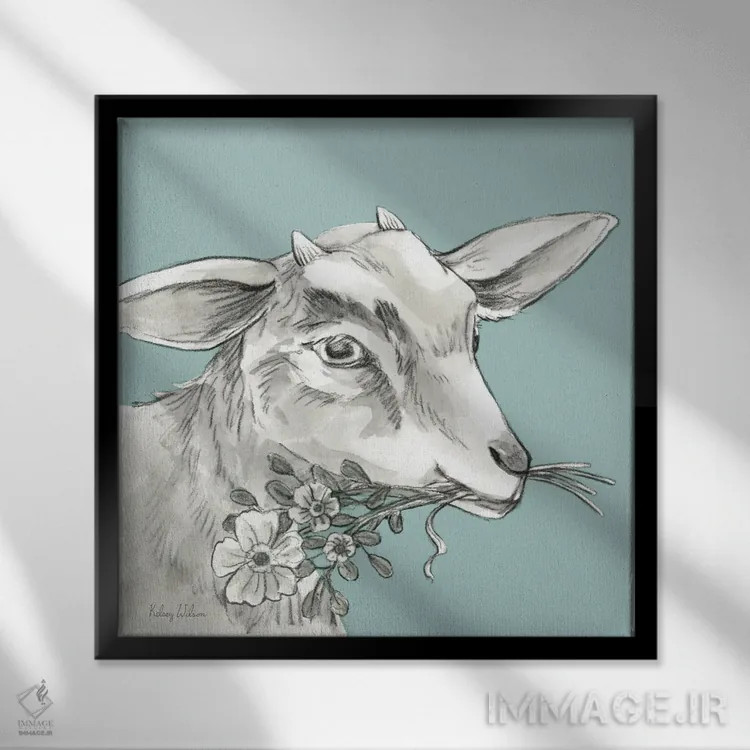 تابلو مدرن رنگ مزرعه آبرنگی IV - بز اثر کلسی ویلسون - نمای قابدار مشکی