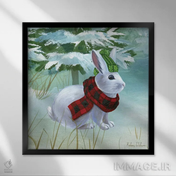تابلو دکوراتیو منظره زمستانی ۳ - خرگوش اثر کلسی ویلسون - نمای قابدار مشکی