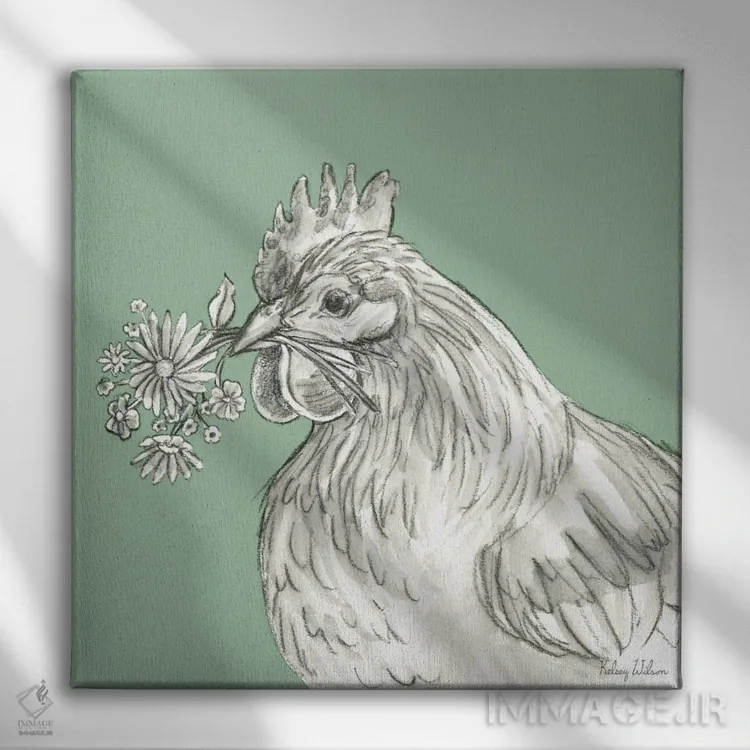 تابلو مدرن رنگ مزرعه آبرنگی X - مرغ اثر کلسی ویلسون - نمای روبهرو روی دیوار