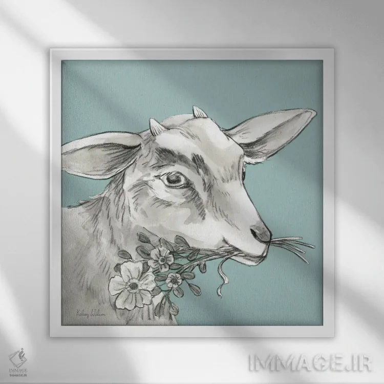 تابلو مدرن رنگ مزرعه آبرنگی IV - بز اثر کلسی ویلسون - نمای قابدار سفید