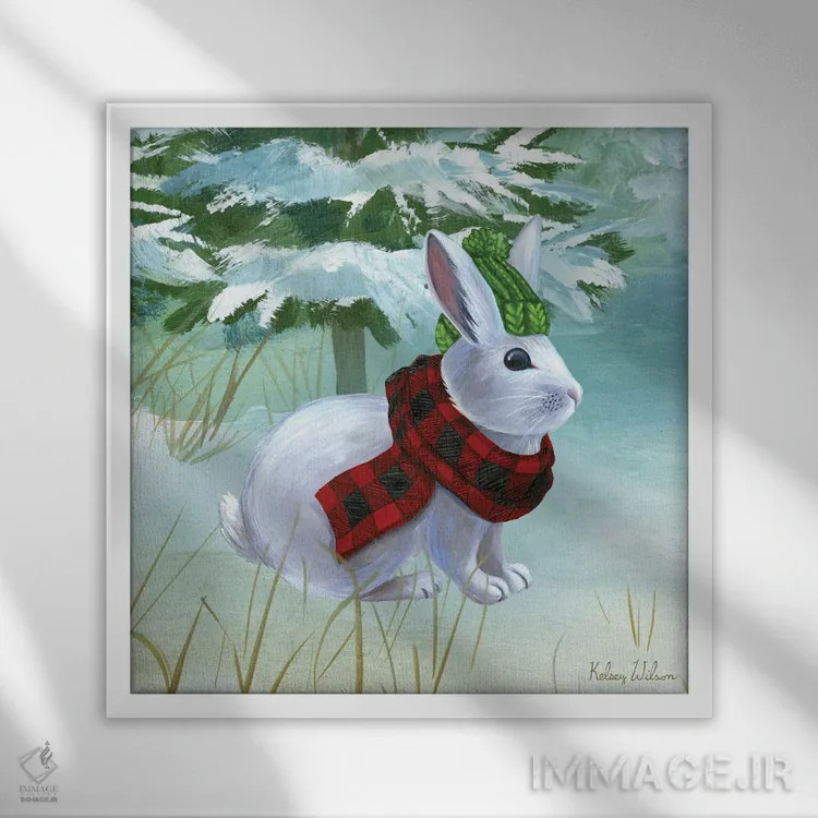 تابلو دکوراتیو منظره زمستانی ۳ - خرگوش اثر کلسی ویلسون - نمای قابدار سفید