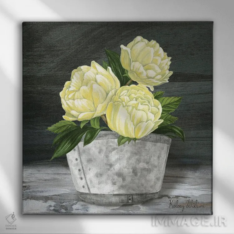 تابلو مدرن مربع باغ روستایی - صدتومانی ها اثر کلسی ویلسون - نمای روبهرو روی دیوار