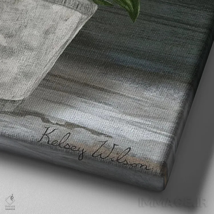 تابلو مدرن مربع باغ روستایی - صدتومانی ها اثر کلسی ویلسون - نمای نزدیک بافت بوم