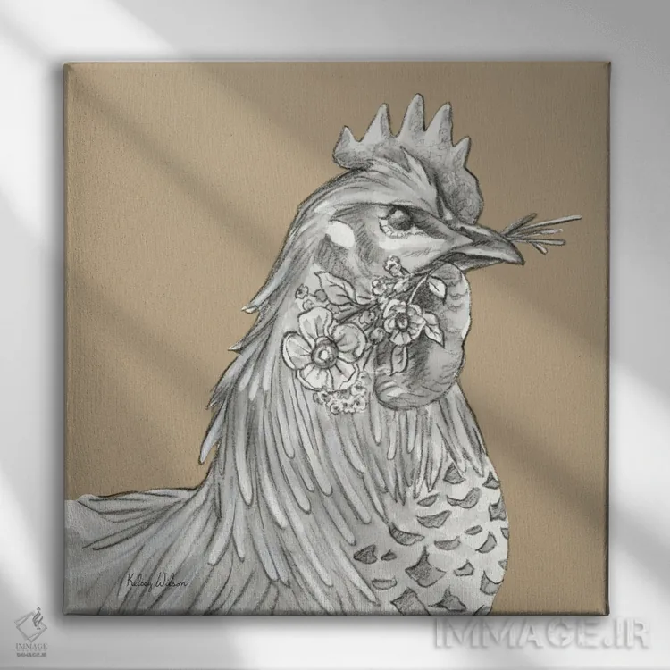 تابلو مدرن رنگ مزرعه آبرنگی VI - خروس اثر کلسی ویلسون - نمای روبهرو روی دیوار