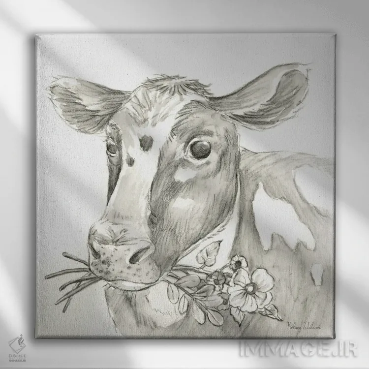 تابلو مدرن مزرعه آبرنگی II - گاو اثر کلسی ویلسون - نمای روبهرو روی دیوار