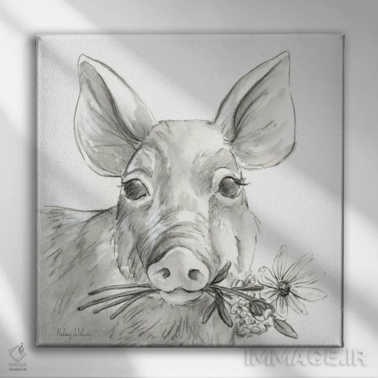 تابلو مدرن مزرعه آبرنگی I - خوک اثر کلسی ویلسون - نمای روبهرو روی دیوار