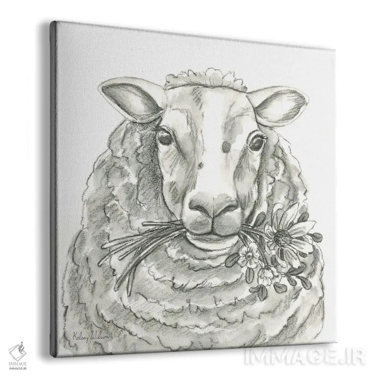 تابلو مدرن مزرعه آبرنگی IX - گوسفند اثر کلسی ویلسون - نمای پرسپکتیو محصول