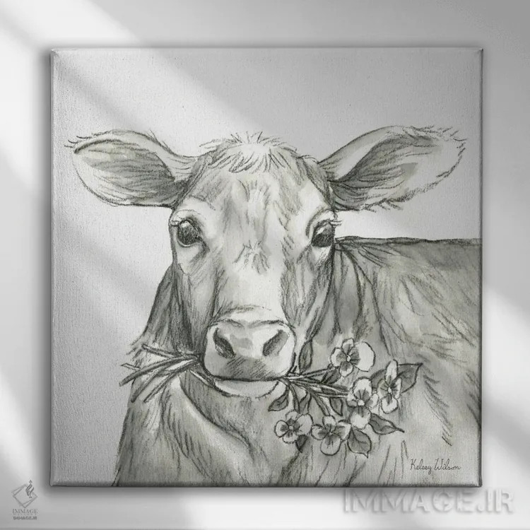 تابلو مدرن مزرعه آبرنگی VIII - گاو ۲ اثر کلسی ویلسون - نمای روبهرو روی دیوار