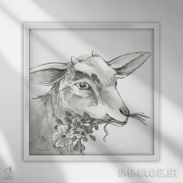 تابلو مدرن مزرعه آبرنگی IV - بز اثر کلسی ویلسون - نمای قابدار سفید