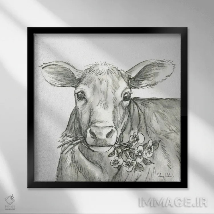 تابلو مدرن مزرعه آبرنگی VIII - گاو ۲ اثر کلسی ویلسون - نمای قابدار مشکی