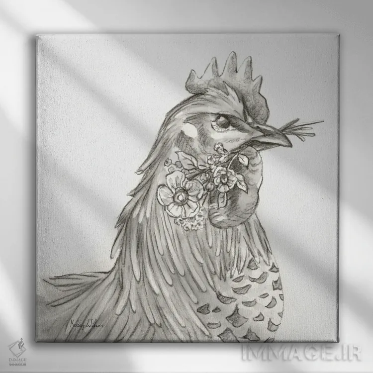 تابلو مدرن مزرعه آبرنگی VI - خروس اثر کلسی ویلسون - نمای روبهرو روی دیوار