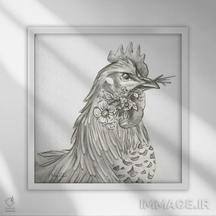 تابلو مدرن مزرعه آبرنگی VI - خروس اثر کلسی ویلسون - نمای قابدار سفید