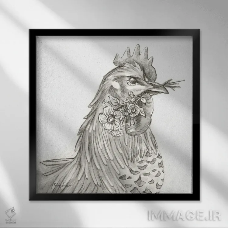 تابلو مدرن مزرعه آبرنگی VI - خروس اثر کلسی ویلسون - نمای قابدار مشکی