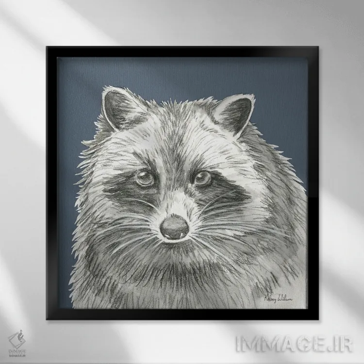 تابلو دکوراتیو راکن در جنگل با مدادرنگی اثر کلسی ویلسون - نمای قابدار مشکی