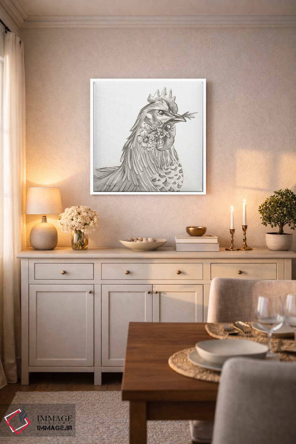 تابلو مدرن مزرعه آبرنگی VI - خروس اثر کلسی ویلسون - D5W