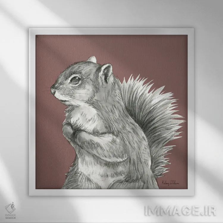 تابلو دکوراتیو رنگ جنگلی آبرنگی IV - سنجاب اثر کلسی ویلسون - نمای قابدار سفید