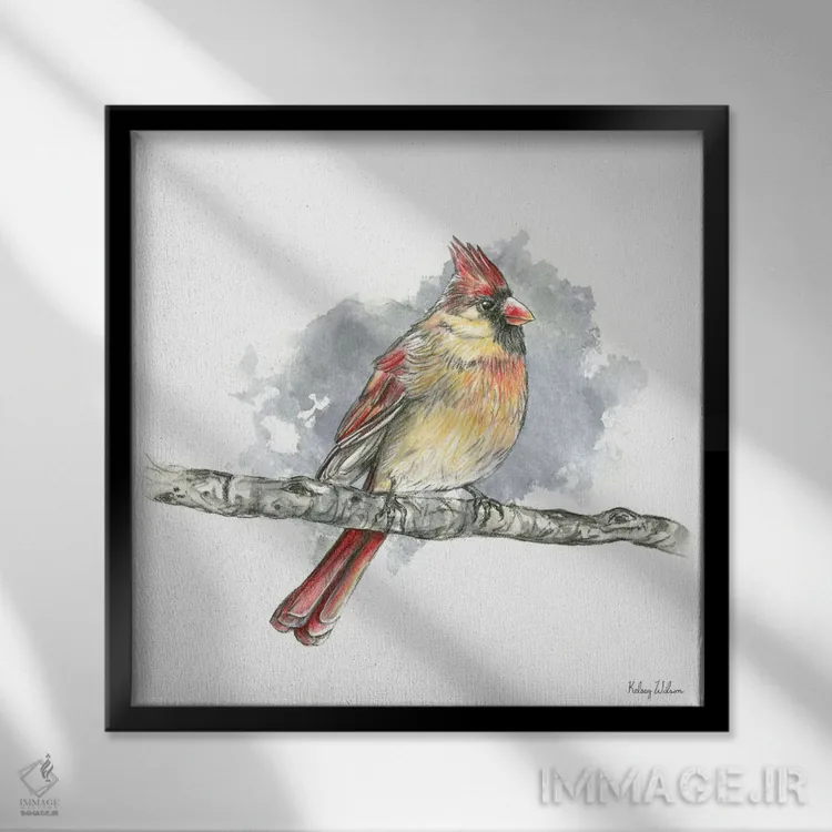 تابلو دکوراتیو پرندگان و شاخه ها II - کارباورال ماده اثر کلسی ویلسون - نمای قابدار مشکی