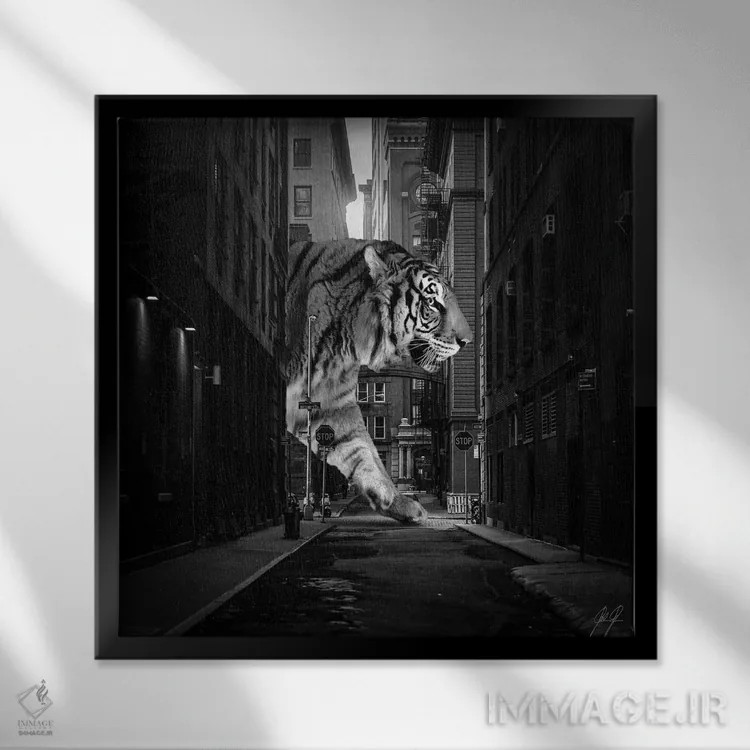 تابلو دکوراتیو ببر در نیویورک اثر کاترین فدرر - نمای قابدار مشکی