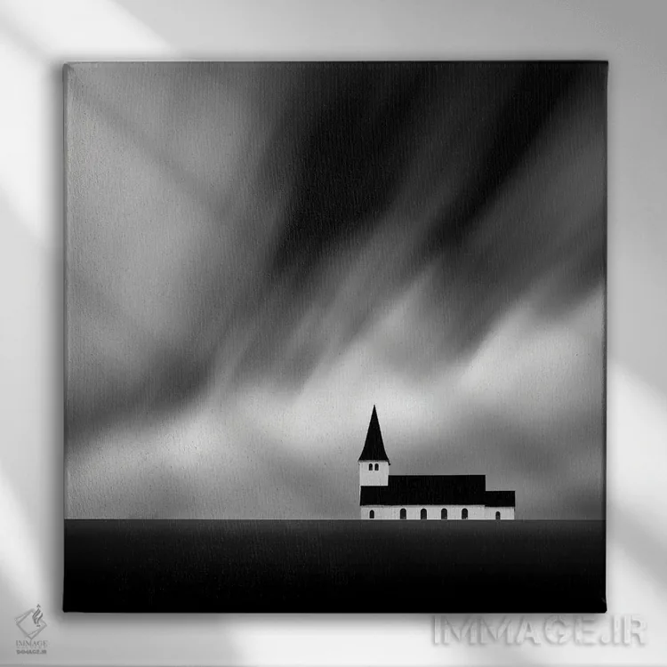 تابلو مینیمال کلیسای متروکه اثر کاترین فدرر - نمای روبهرو روی دیوار