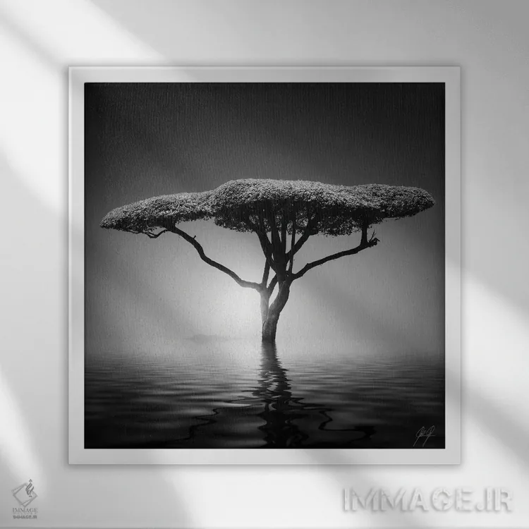 تابلو دکوراتیو درخت قارچی اثر کاترین فدرر - نمای قابدار سفید