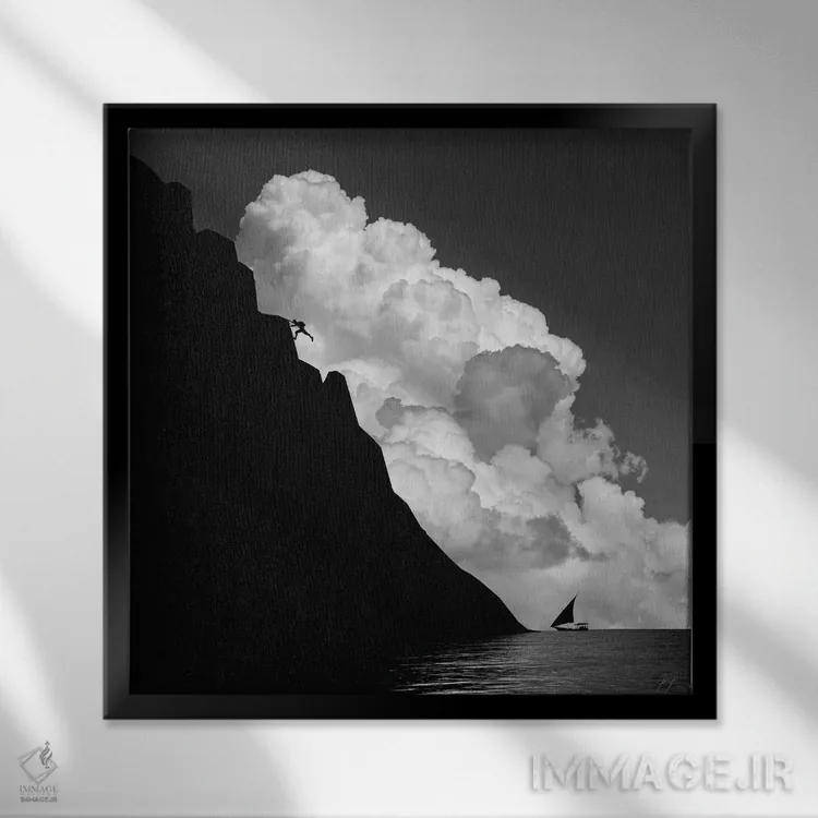 تابلو مینیمال بی ریسک، بی تفریح اثر کاترین فدرر - نمای قابدار مشکی