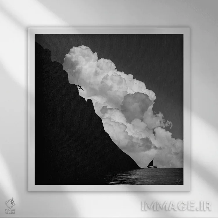 تابلو مینیمال بی ریسک، بی تفریح اثر کاترین فدرر - نمای قابدار سفید