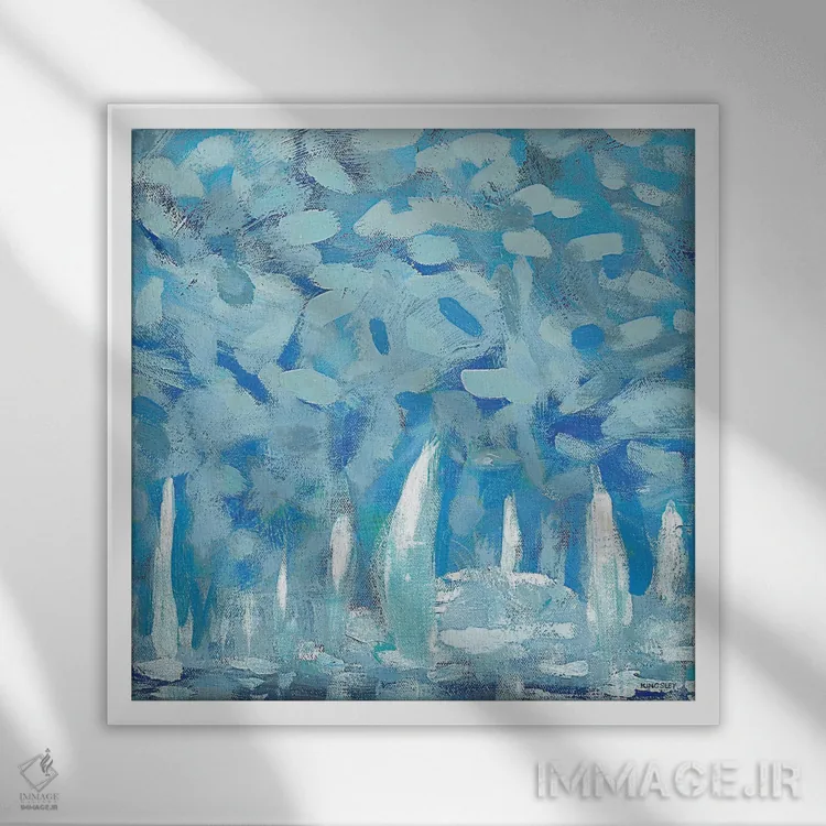 تابلو انتزاعی کنار اسکله II اثر کینگزلی - نمای قابدار سفید