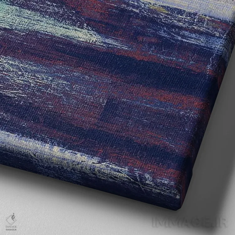 تابلو انتزاعی آب های آرام آبی مربع I اثر کینگزلی - نمای نزدیک بافت بوم