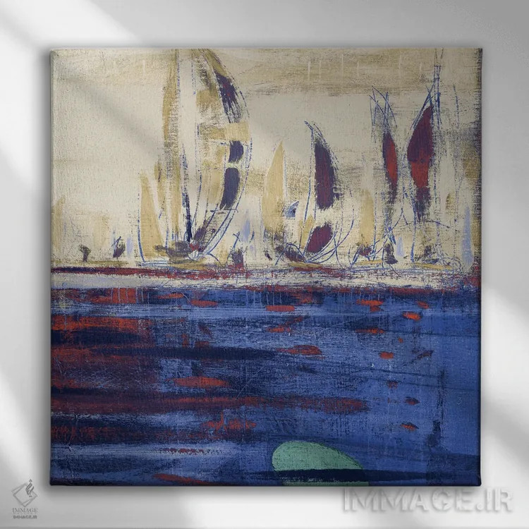 تابلو انتزاعی آب های آرام آبی مربع II اثر کینگزلی - نمای روبهرو روی دیوار