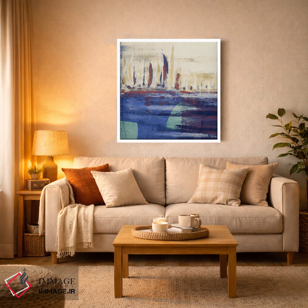 تابلو انتزاعی آب های آرام آبی مربع I اثر کینگزلی - D3W