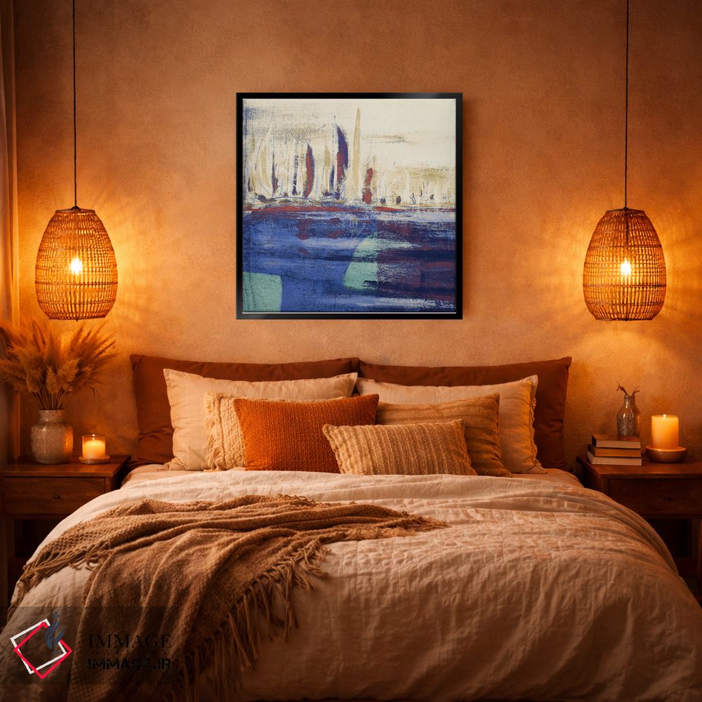 تابلو انتزاعی آب های آرام آبی مربع I اثر کینگزلی - D6B