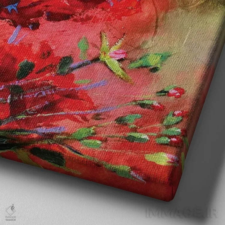 تابلو دکوراتیو رزهای قرمز اثر خانلار اسدالله یف - نمای نزدیک بافت بوم