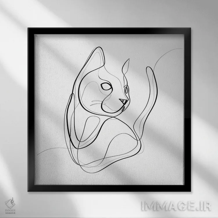 تابلو مینیمال گربه اثر باور کی - نمای قابدار مشکی