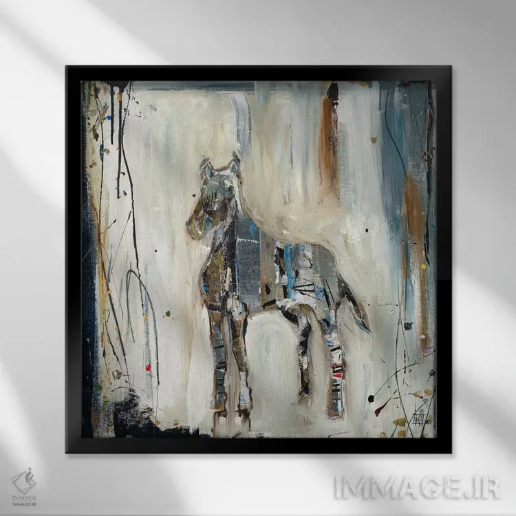 تابلو انتزاعی نقش اسب اثر کلسی هوchstatter - نمای قابدار مشکی