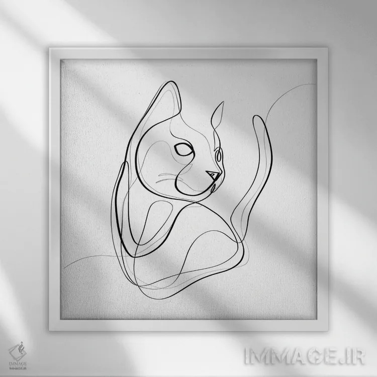تابلو مینیمال گربه اثر باور کی - نمای قابدار سفید