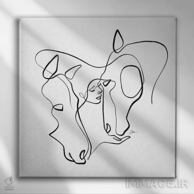 تابلو مینیمال اسب شماره ۱۳ / طراحی اسب با یک خط اثر باور کی - نمای روبهرو روی دیوار