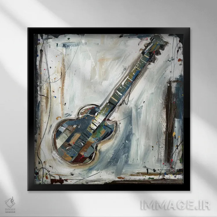 تابلو دکوراتیو نقش گیتار اثر کلسی هوchstatter - نمای قابدار مشکی