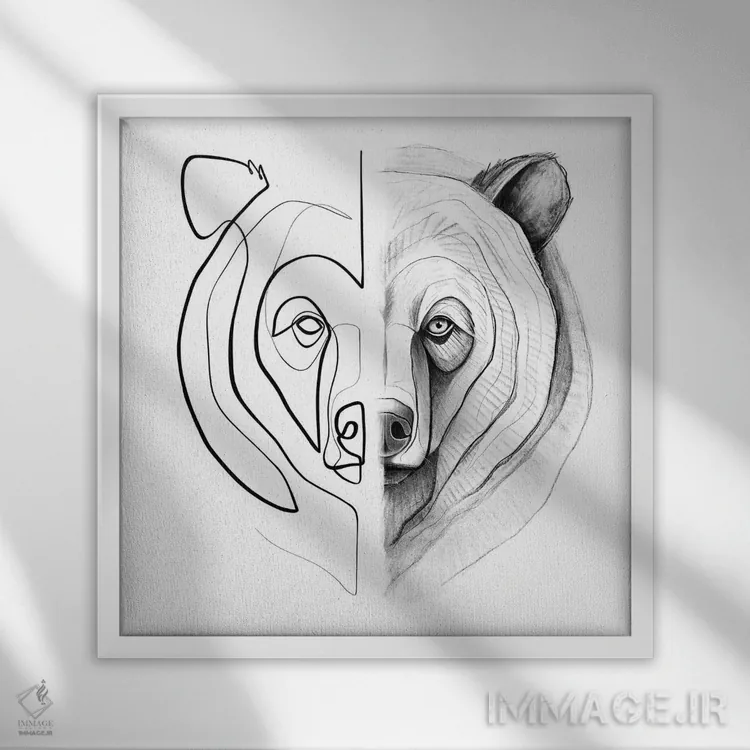 تابلو مینیمال خرس متفاوت اثر باور کی - نمای قابدار سفید