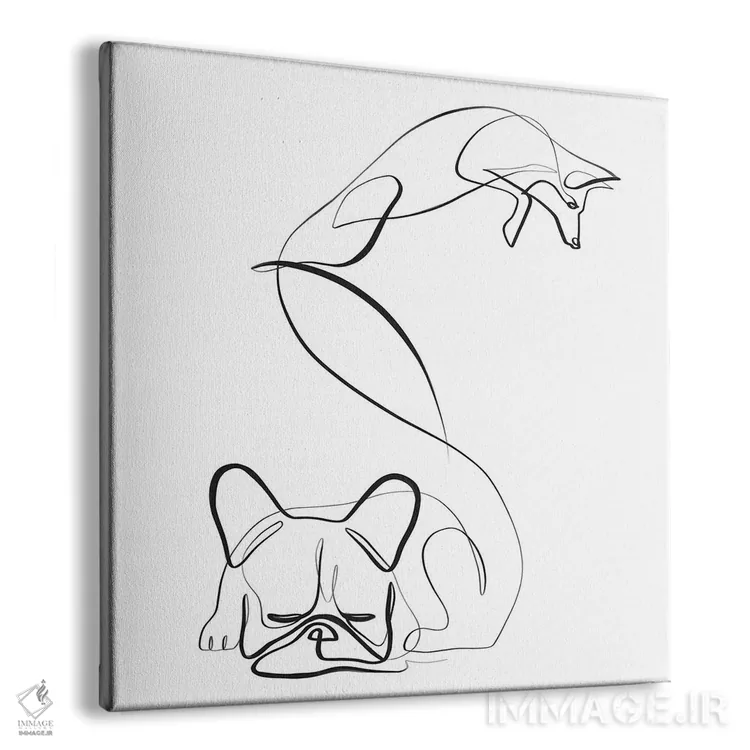 تابلو مینیمال روباه و بولداگ فرانسوی اثر باور کی - نمای پرسپکتیو محصول