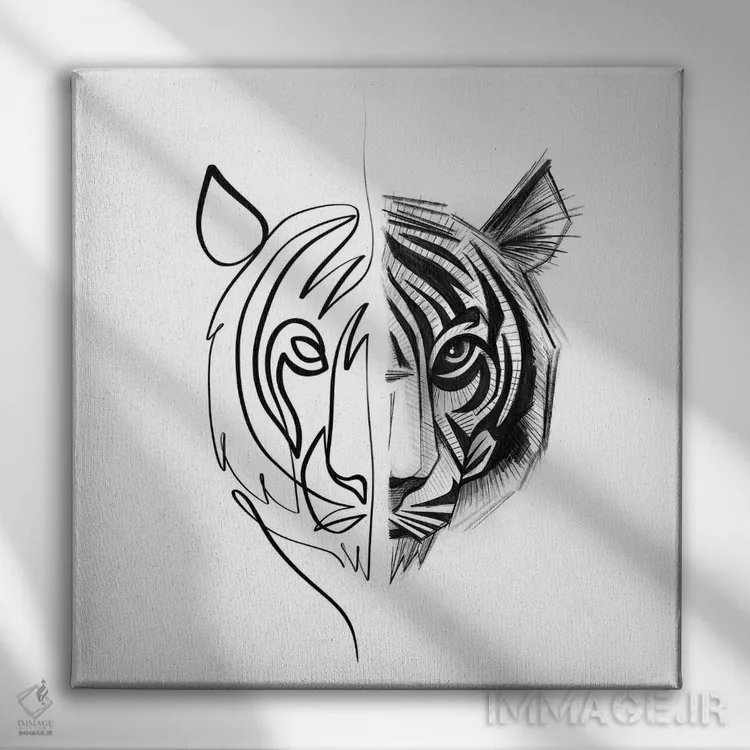 تابلو مینیمال ببر متفاوت اثر باور کی - نمای روبهرو روی دیوار
