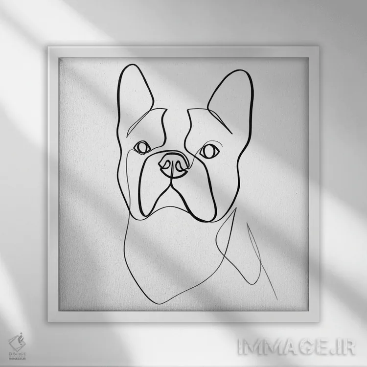 تابلو مینیمال بولداگ فرانسوی II اثر باور کی - نمای قابدار سفید