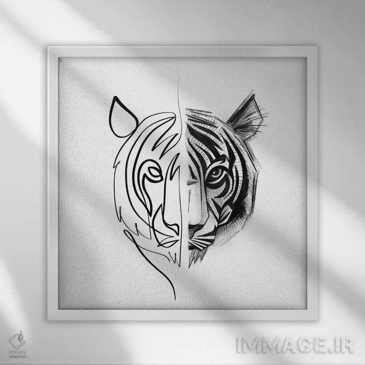 تابلو مینیمال ببر متفاوت اثر باور کی - نمای قابدار سفید