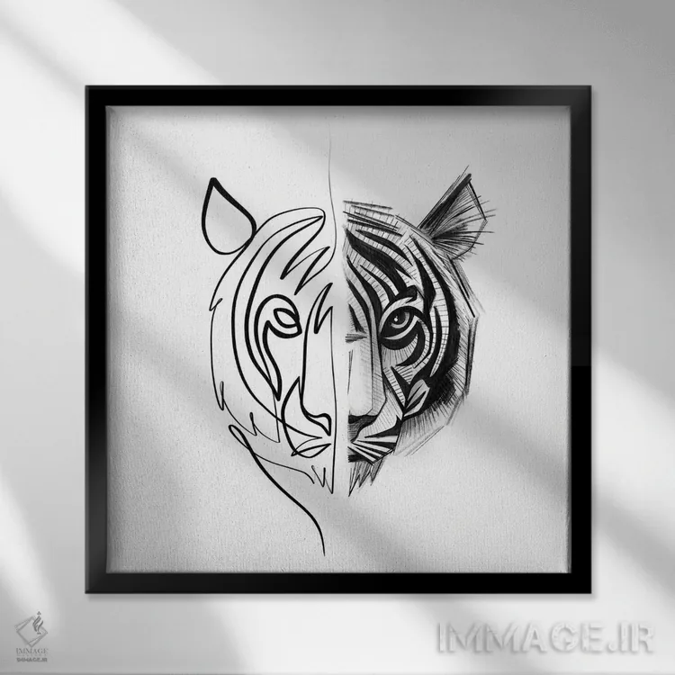 تابلو مینیمال ببر متفاوت اثر باور کی - نمای قابدار مشکی