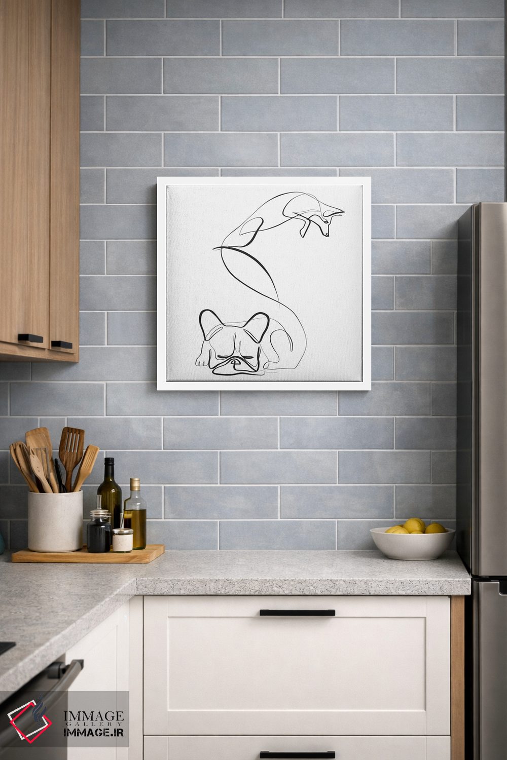 تابلو مینیمال روباه و بولداگ فرانسوی اثر باور کی - D4W