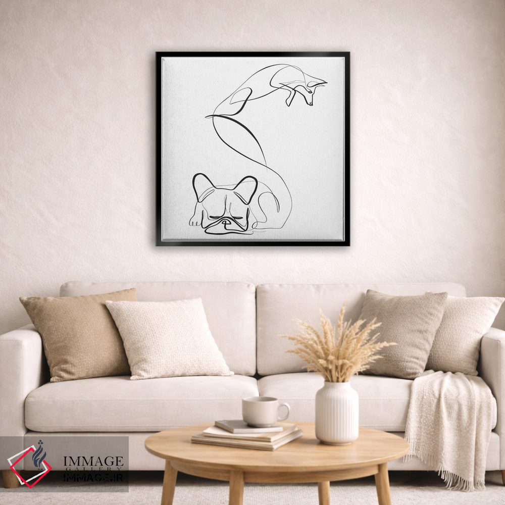 تابلو مینیمال روباه و بولداگ فرانسوی اثر باور کی - D5B