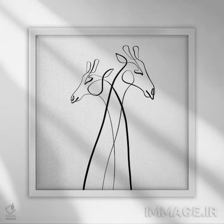 تابلو مینیمال زرافه اثر باور کی - نمای قابدار سفید
