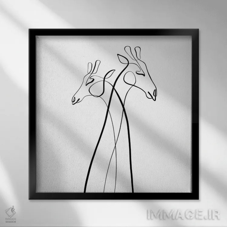 تابلو مینیمال زرافه اثر باور کی - نمای قابدار مشکی
